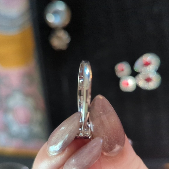 Sterling / Silver Plated Red Garnet Ruby Set -  Ring sz 8 2x earrings - Picture 3 of 6